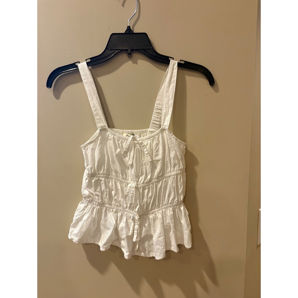 Sim & Sam Girls White Cotton Smocked Peplum Tank Top Square Neck Size Small S